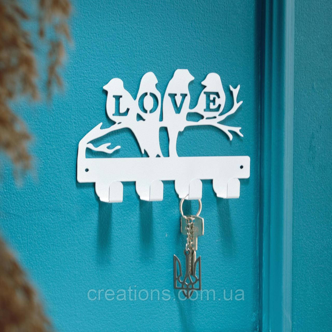 Ключниця настінна металева 20*13 см на 4 гачки Пташки, фото 1