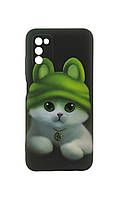 Чехол Picture для Samsung Galaxy A03s / A037 плотный черный бампер с микрофиброй рисунок кот
