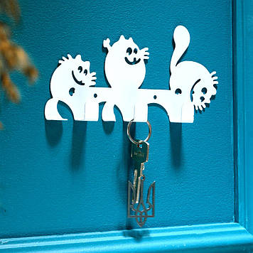 Ключниця настінна металева 20*11 см на 3 гачки Смішні коти