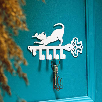 Ключниця настінна металева 21*11 см на 4 гачки Кіт