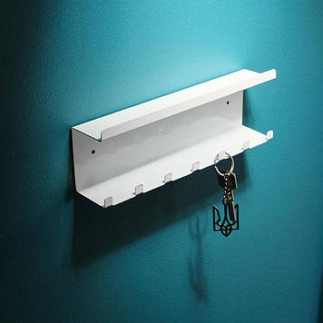 Ключниця настінна металева з полицею 25*9*5 см на 7 гачків