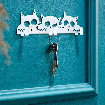 Ключниця настінна металева 20*8 см на 3 гачки Котики