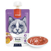 Жидкое лакомство для котов Wanpy Tuna Chicken & Carrot крем-пюре с уткой и тыквой, 90г