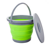 Ведро 5 литров туристическое складное Collapsible Bucket Зеленое