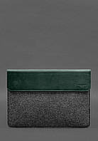 Чехол-конверт с клапаном кожа+фетр для MacBook 13 Зеленый Crazy Horse BlankNote