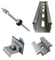 Система кріплень сонячних панелей на 1 ФЕМ для скатної покрівлі (профіль - оцинкована сталь)