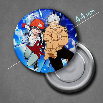 "Анді і Фуко (Немертвий і невдача / Undead Unluck)" магніт круглий Ø44 мм