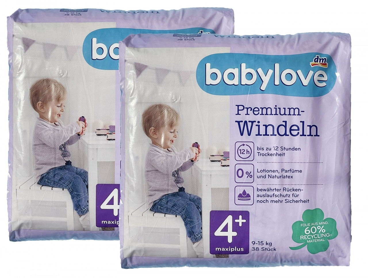 Дитячі одноразові підгузки Babylove Premium 4+ maxi plus 9-15 кг 76 шт.