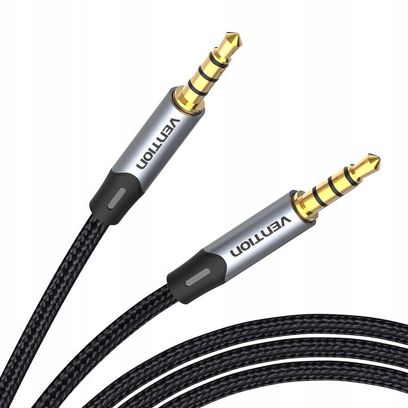 Аудіокабель Vention TRRS Jack Aux 3.5 мм плетений 0.5 м Black/ Grey (BAQHD)