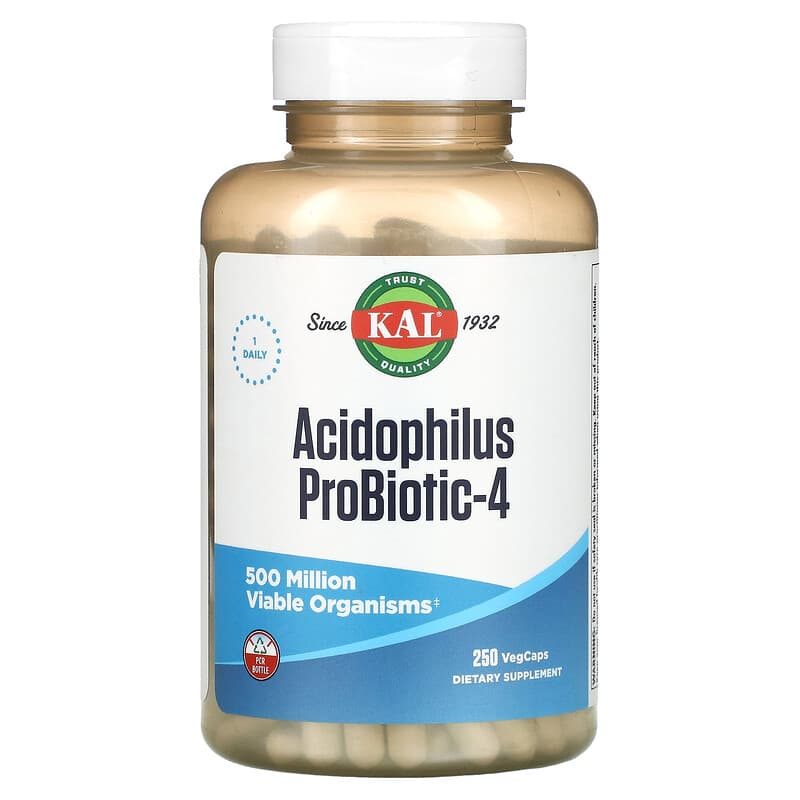 Пробіотик ацидофілус KAL "Acidophilus ProBiotic-4" 500 мільйонів КУО / 4 штама (250 рослинних капсул), фото 1
