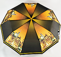 Женский складной зонт-полуавтомат c принтом ночного города коричневый, 509-4
