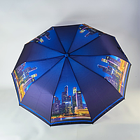Женский складной зонт-полуавтомат c принтом ночного города синий, 509-6