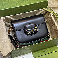 Женская черная кожаная сумка Гучи Гуччи Gucci Horsebit 1955