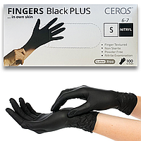 Нітрилові рукавички CEROS Fingers® PLUS, 5 грам, S (6-7), чорні, 100 шт