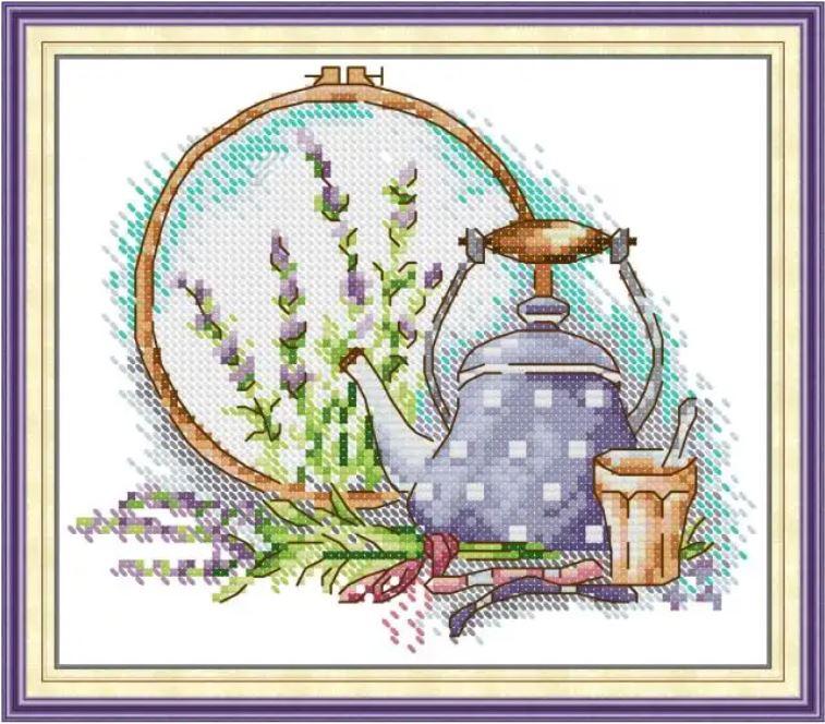 Набір для вишивання за нанесеною на канву схемою "Cross Stitch and Afternoon Tea in Summer".AIDA 14CT printed , 20*18 см