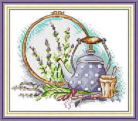 Набір для вишивання за нанесеною на канву схемою "Cross Stitch and Afternoon Tea in Summer".AIDA 14CT printed , 20*18 см
