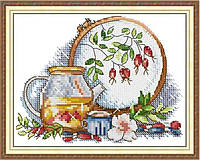 Набір для вишивання за нанесеною на канву схемою "Cross Stitch and Afternoon Tea in Winter".AIDA 14CT printed , 20*17 см