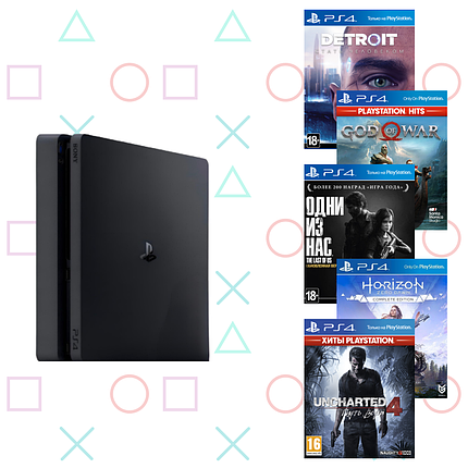 Ігрова приставка PlayStation 4 Slim 500GB (БУ) + 5 ігор, фото 1