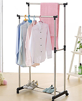Напольная вешалка-стойка Double Pole Clothersrack, двойная телескопическая для одежды! наилучший