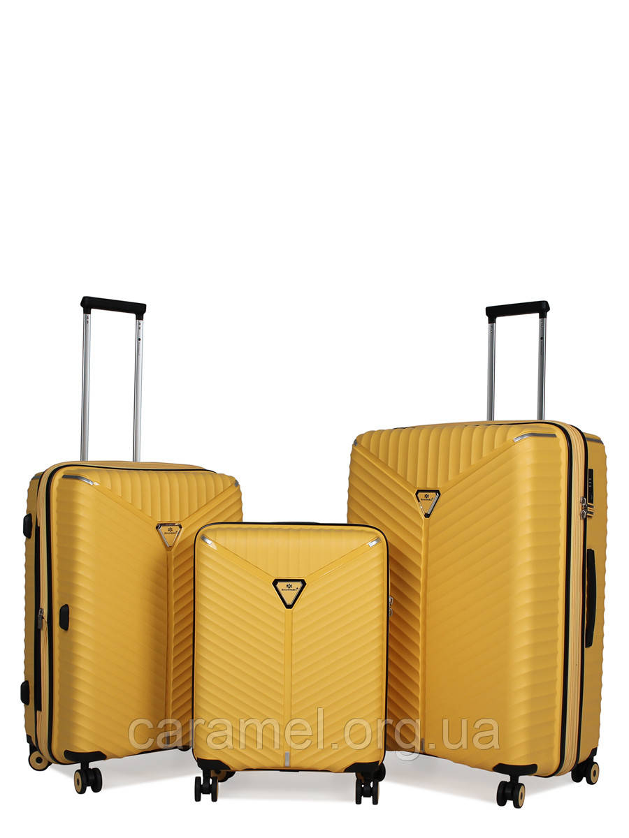Набір з 3х валіз Франція поліпропілен з розширенням велика середня мала (L M S) жовтий | Snowball 05103
