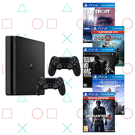 Ігрова приставка PlayStation 4 Slim 500 GB (БУ) + додатковий геймпад + 5 ігор