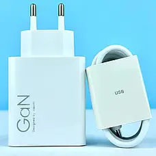 Зарядний пристрій Xiaomi GaN 1Type-C/67W + кабель Type-C to Type-C White, фото 2