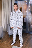 Пижама мужская (кофта с капюшоном+штаны) принт шиншилла серый