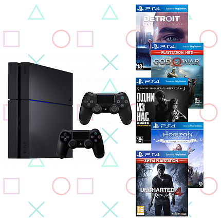 Ігрова приставка PlayStation 4 1TB (БУ) + додатковий геймпад + 5 ігор, фото 1