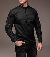 Чорна чоловіча сорочка комірець - стійка довгий рукав