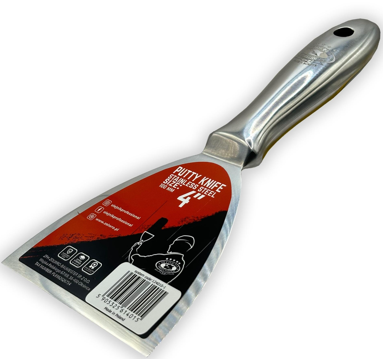 50Однокомпонентний шпатель 100мм з нержавіючої сталі із ергономічною формою OLEJNIK, фото 1