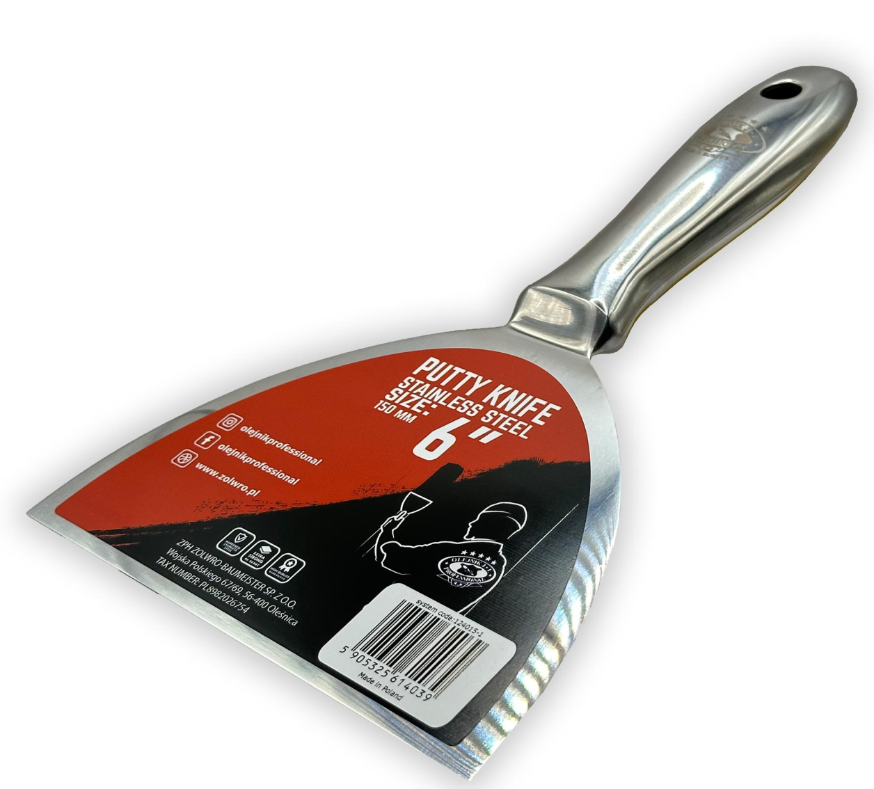Однокомпонентний шпатель 150мм з нержавіючої сталі із ергономічною формою OLEJNIK, фото 1