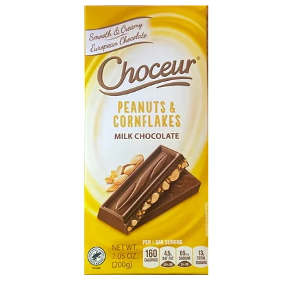 Шоколад Молочний Choceur Peanuts & Cornflakes Milk з Арахісом та Кукурудзяними Пластівцями 200 г Німеччина