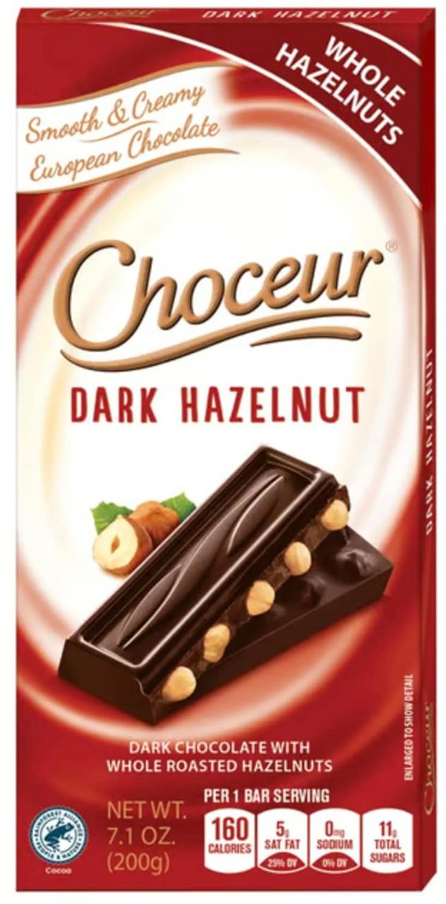 Шоколад Чорний Choceur Roasted Hazelnuts Dark з Цілісним Фундуком 200 г Німеччина