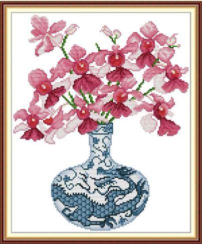 Набір для вишивання за нанесеною на канву схемою "Blue and white porcelain vase 2". AIDA 14CT printed 31*37 см