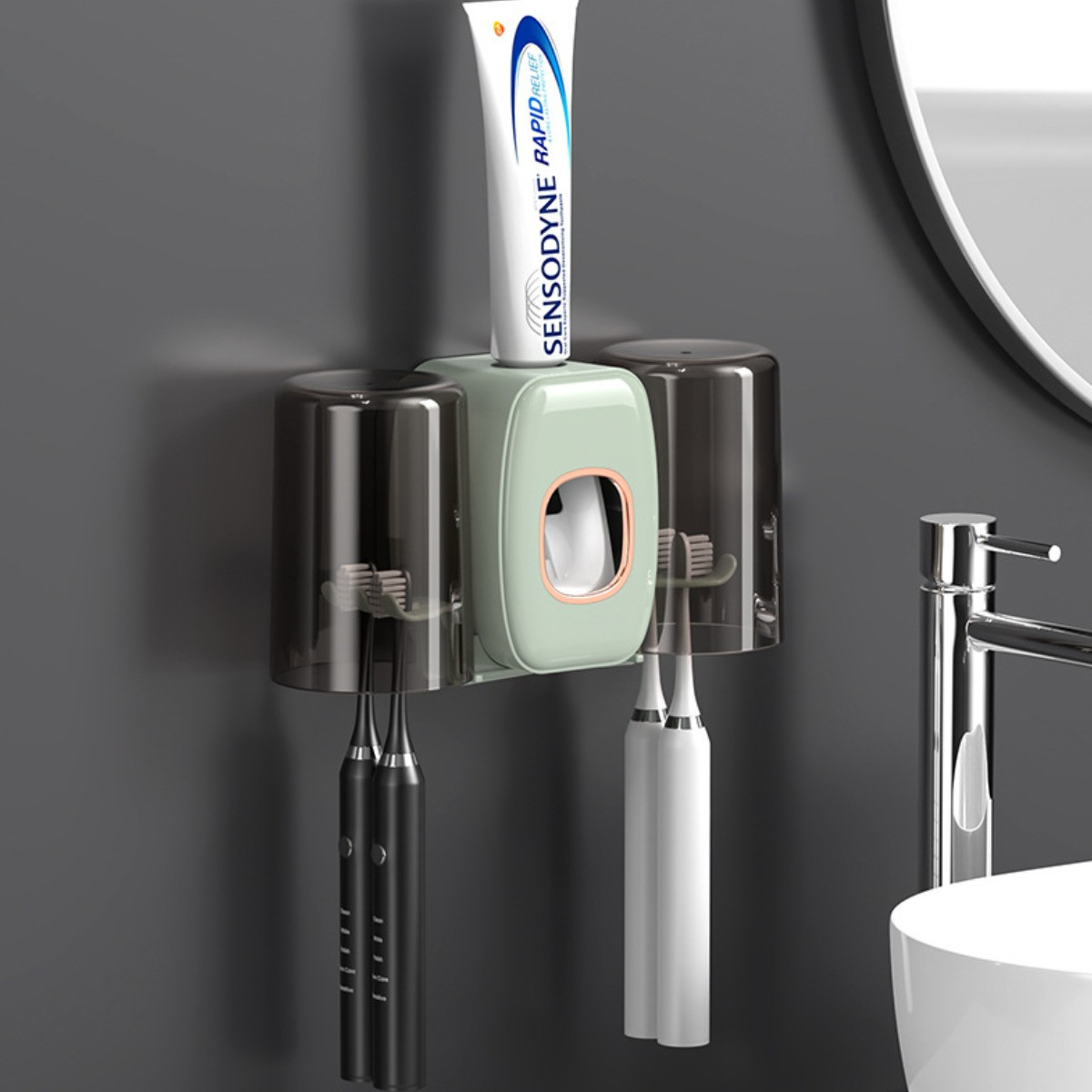 Диспенсер для зубной пасты с держателем зубных щеток Toothbrush Holder -Черный с бирюзовым - фото 1 - id-p2042816271