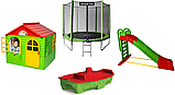 АКЦІЯ НАБІР "ТОП" Дитячий пластиковий будиночок зі шторками, велика пластикова гірка, пісочниця Doloni і батут 252 см, фото 2