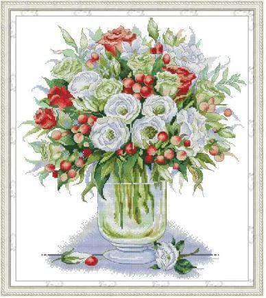 Набір для вишивання за нанесеною на канву схемою "White rose and red rose". AIDA 14CT printed 42*46 см