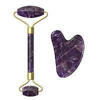 Набор роллер для лица и скребок Гуаша FLAWLESS Contour Фиолетовый