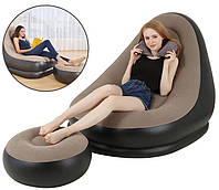 Надувной диван AIR SOFA | Надувное велюровое кресло с пуфиком Коричневый