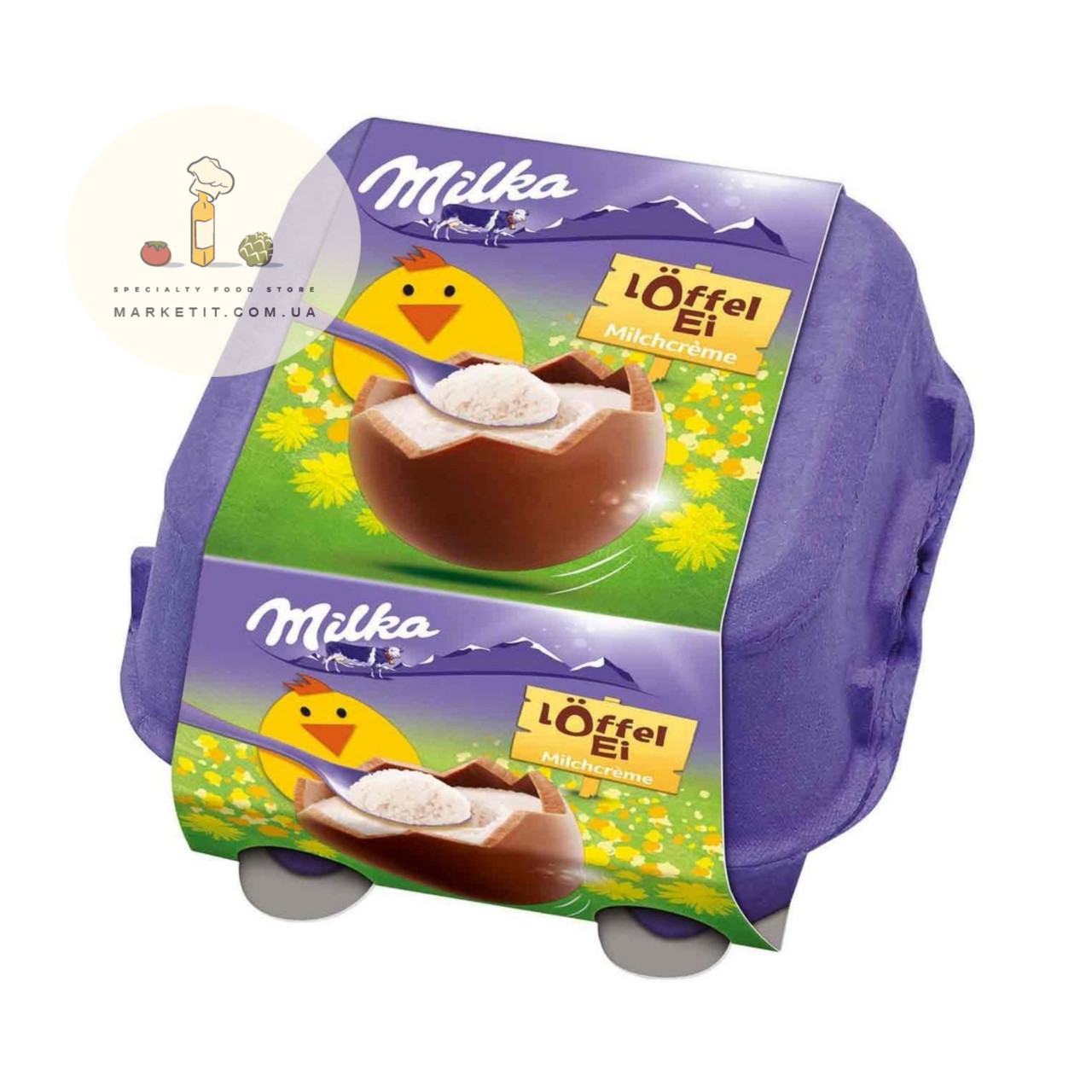 Шоколадні яєчники в лотку Milka «Löffel Ei» з молочним кремом, 144 г.