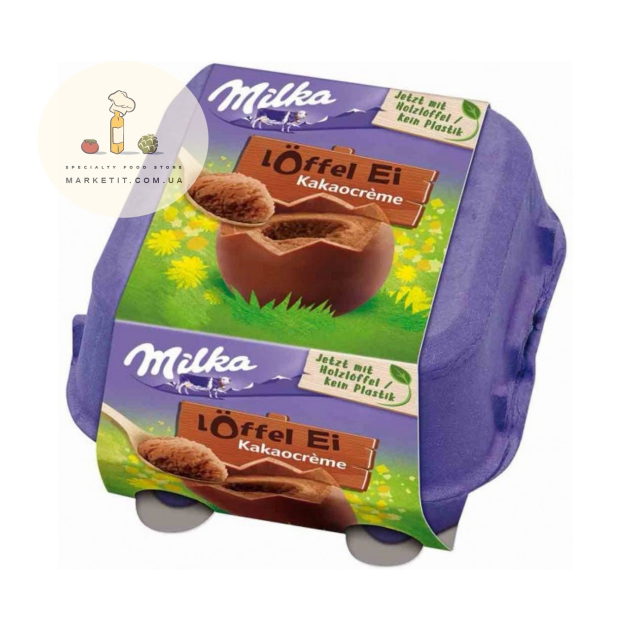 Шоколадні яєчка в лотку Milka «Löffel Ei KakaoCreme» c шоколадним мусом, 144 г.