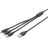 Кабель DIGITUS 3in1 USB-А - Type-C + microUSB + Lightning 1m Black (AK-300160-010-S)