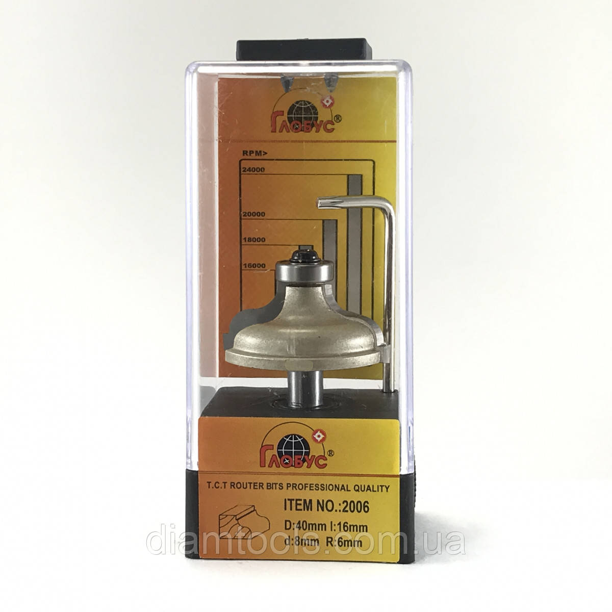 Фреза кромкова калювальна Глобус 2006 D40 d8 L51 h16 R6, фото 1