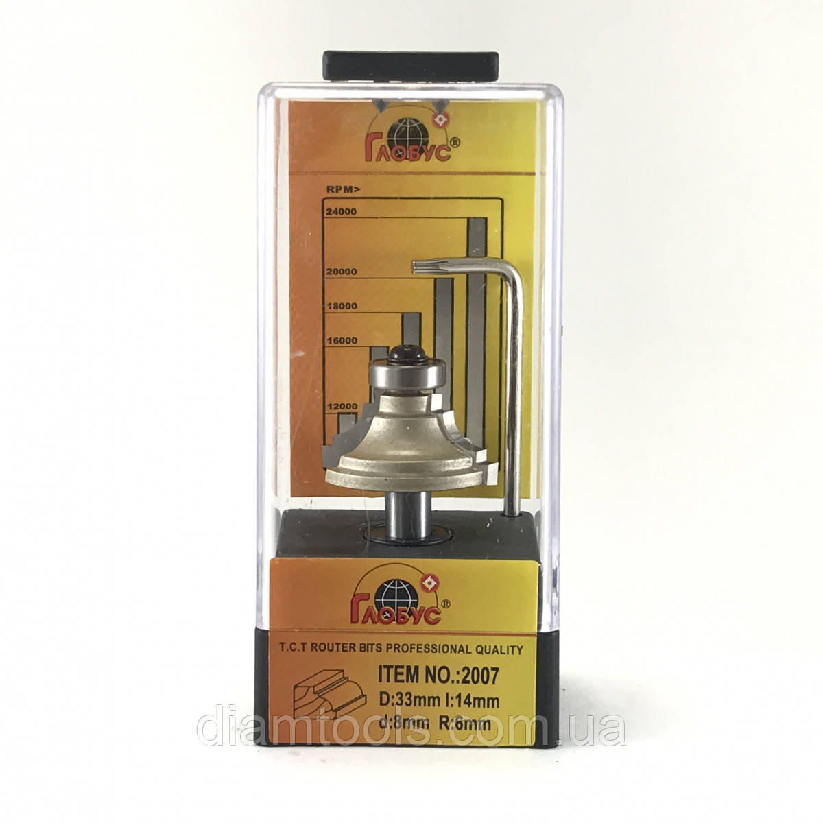 Фреза кромкова калювальна Глобус 2007 D33 d8 L49 h14 R6, фото 1