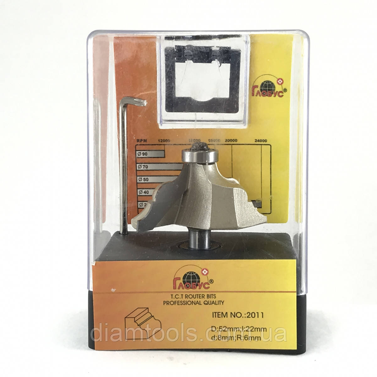 Фреза кромкова калювальна Глобус 2011 D52 d8 L57 h22 R6