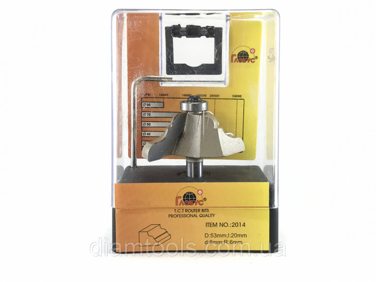Фреза кромкова калювальна Глобус 2014 D53 d8 L55 h20 R6