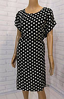 Платье - туника женское с коротким рукавом, средней длины,, принт горох, пояс, штапель, SAIMEIQI (размер