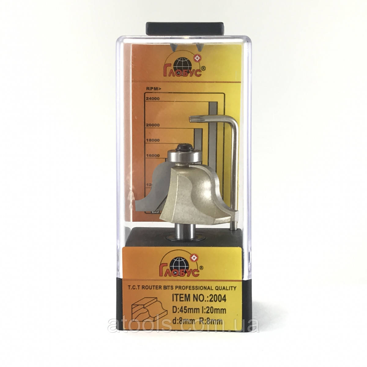 Фреза кромкова калювальна Глобус 2004 D45 d8 L55 h20 R8