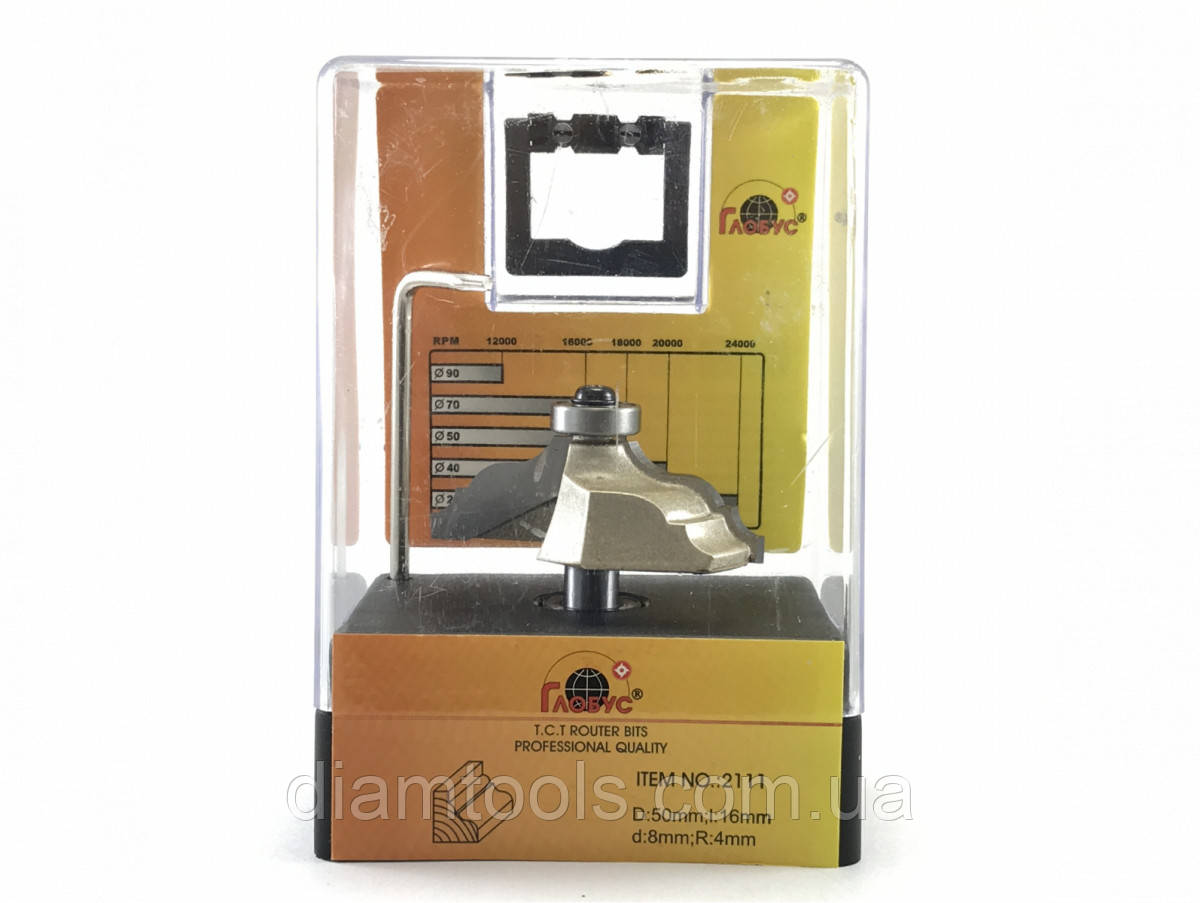 Фреза кромкова калювальна Глобус 2111 D50 d8 L51 h16 R4