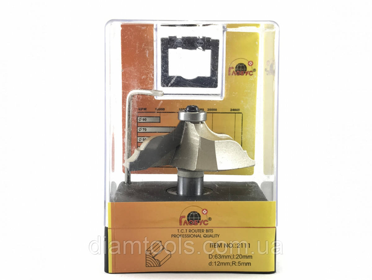 Фреза кромкова калювальна Глобус 2111 D63 d12 L55 h20 R5